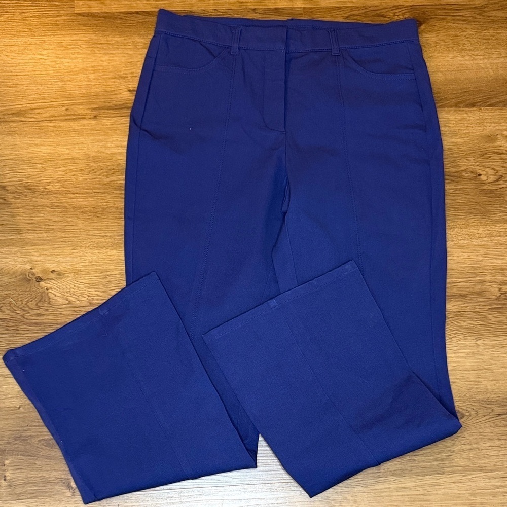 Isaac Mizrahi 24/7 Stretch Boot Cut Flat Front Navy Blue Pants Women’s 10 P NWOT